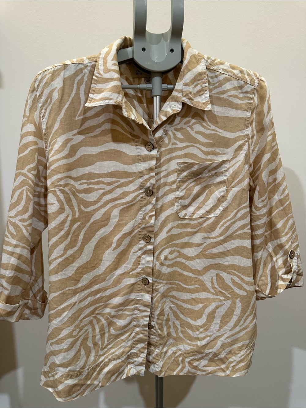 Jones New York Sport Beige & White Zebra-Stripe Blouse